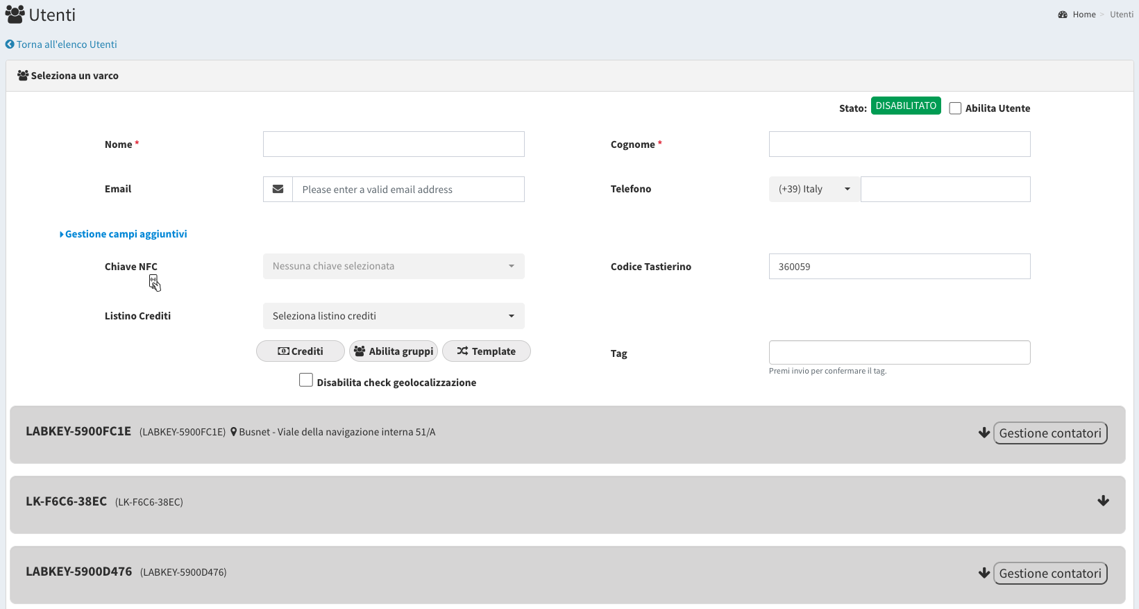 creazione utente in cloud labkey