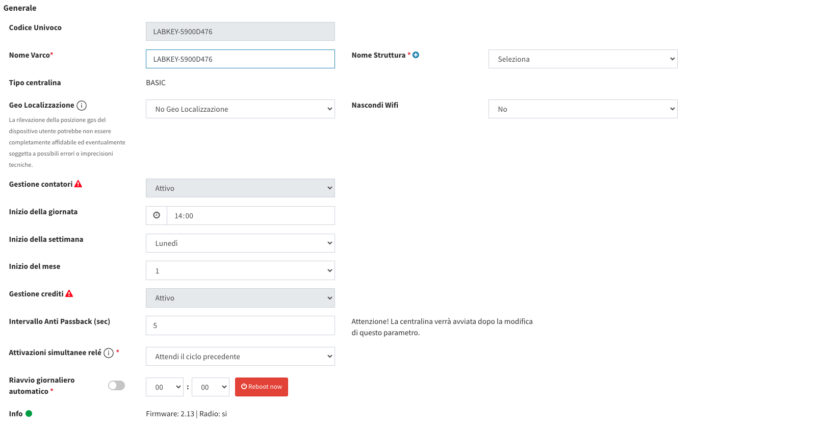 modifica impostazioni generali labkey