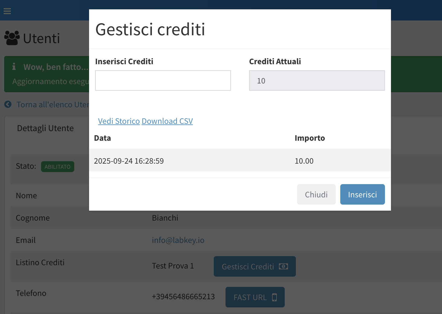 Crediti utente occhiolino
