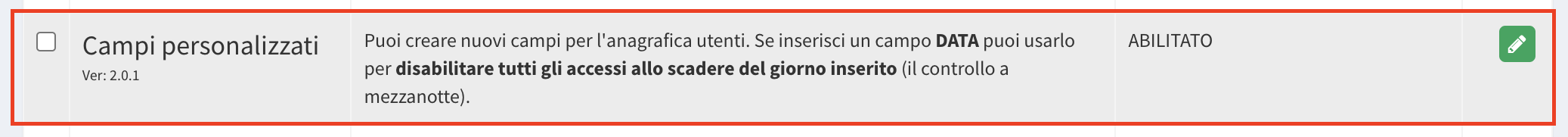 Configurazione Campi Personalizzati