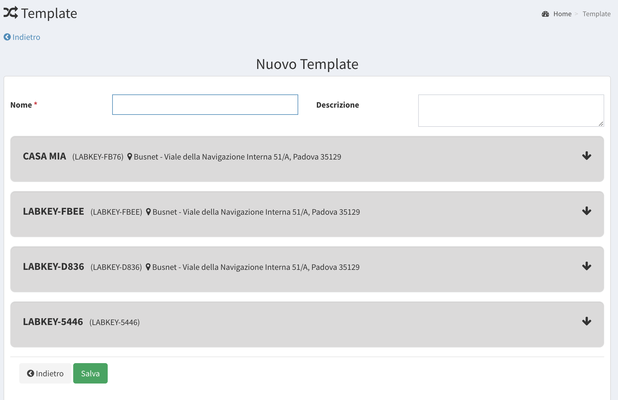 Configurazione Template